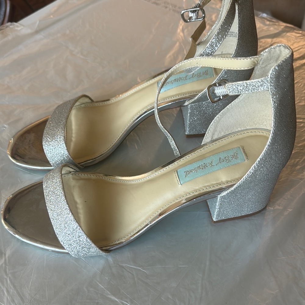 Betsey Johnson Silver Heeled Sandals with Ankle Strap